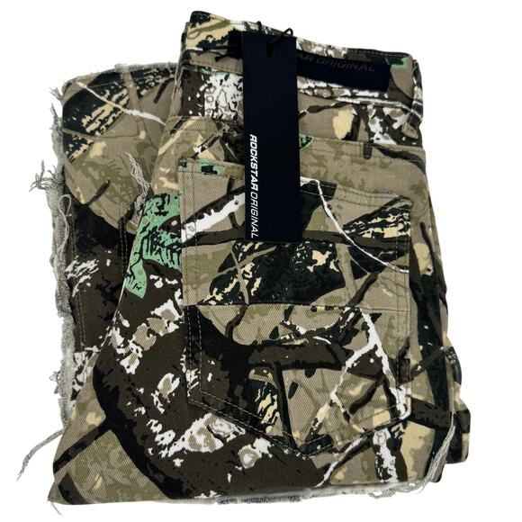 Rockstar Original Jeans Mens 28 (28x36 ACTUAL) Shake Tree Camo Stacked Flare NEW - Picture 1 of 11